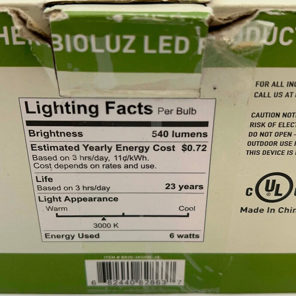 Bioluz LED Dimmable BR20‎ Soft White 3000K 6 Watt 20 Pack Bulbs new in box